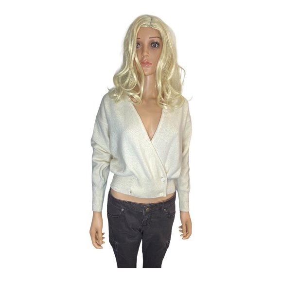 Jaeger Sweaters - Vintage Jaeger Wrap Cardigan Cropped Jumper Lambswool Angora Ivory Sexy S/M 90's